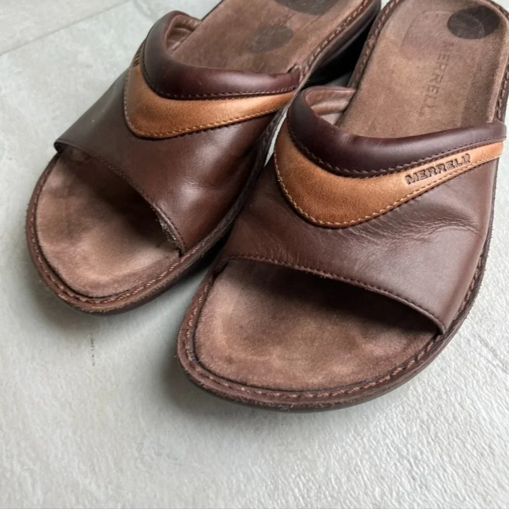 ** Merrell tetra trance sandals brown leather slides Size EU 37 US 6